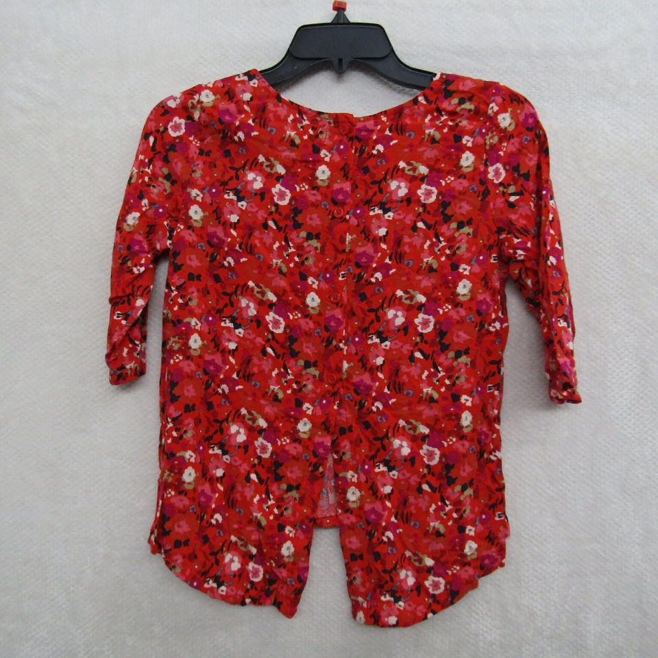 Camisa Blusa Top Niñas Roja Talla L Manga Corta Floral Rayón Cuello Redondo Informal Foto 3 de 4