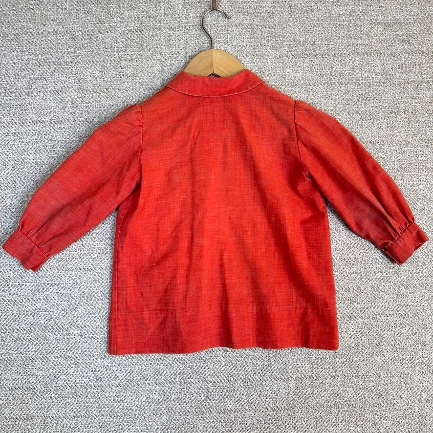 Vtg Sz L 9/10 Red Cotton Dress Coat Dutch Folk Art Pockets Button Girls - Image 2 of 4