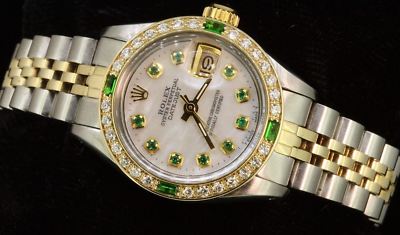 Rolex Ladies Datejust Oyster Gold Stainless Steel Diamond Dial Bezel Emeralds Rolex Ladies Datejust Oyster Gold Steel Diamond Dial Bezel  main image 3