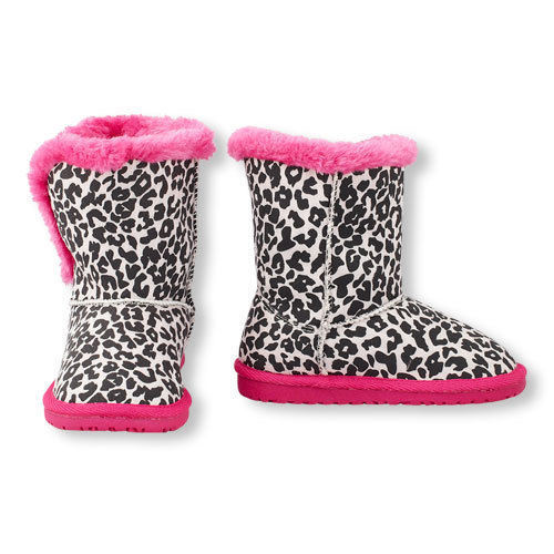 NWT The Children's Place Girls Leopard Print Pink Faux Fur Chalet Boots 10