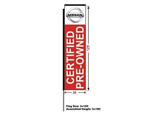 Bandiera rettangolare usata certificata Nissan, asta 15' e punta da terra, 3'w x 12'h - Foto 1 di 2