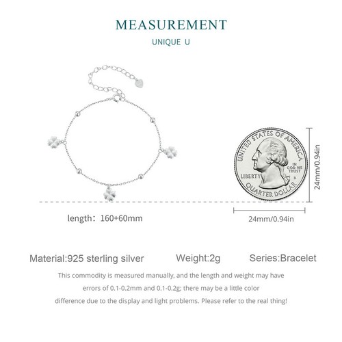 VOROCO Mujer S925 Plata Esterlina Cuatro Hojas Pulsera Cadena Joyería Mujeres 22 cm - Imagen 10 de 17