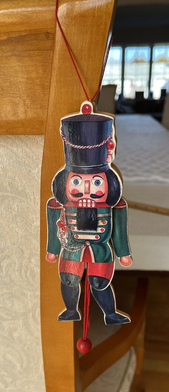 Vintage Christmas Ornament 7” Nutcracker Jointed Articulated Pull String