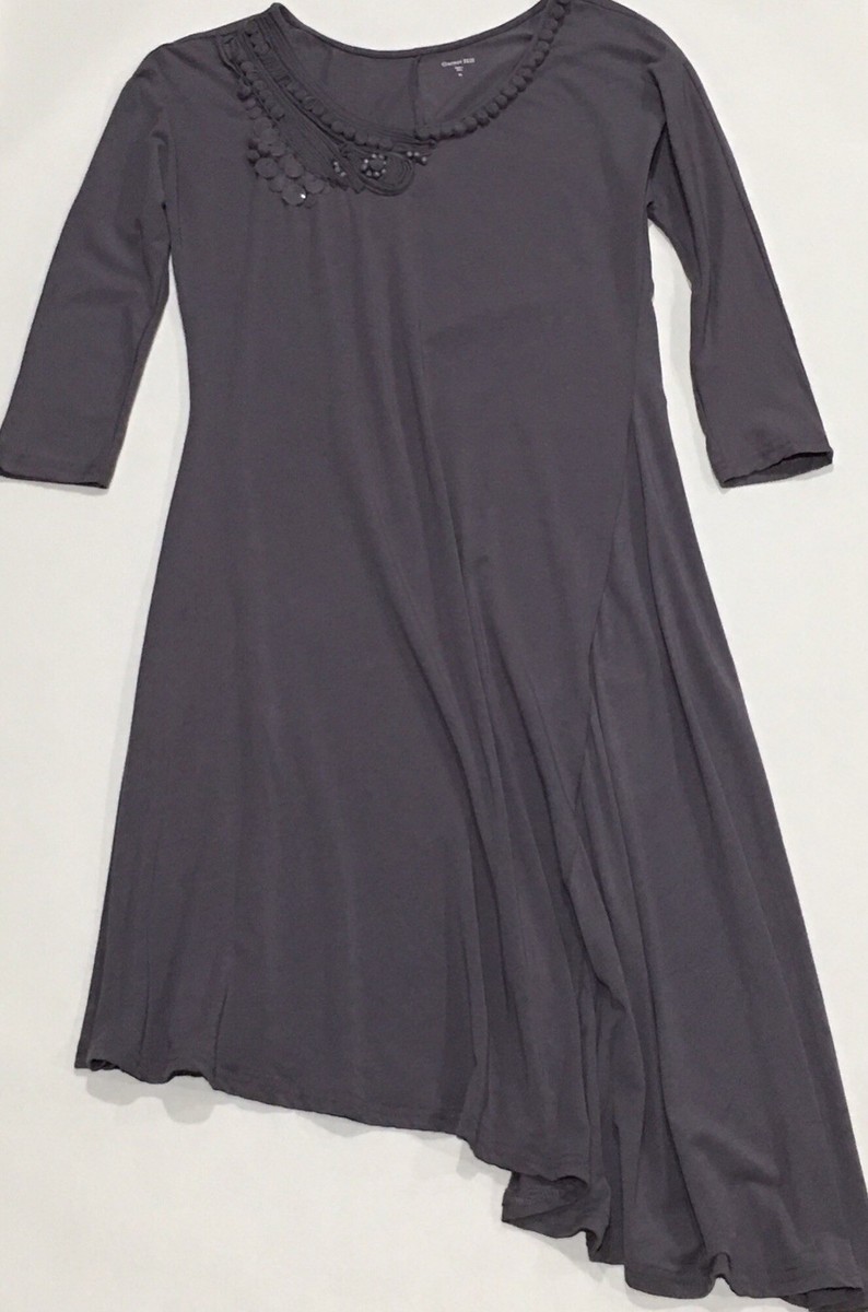 Garnet Hill Women's Chic Size XS Gray Embellished Boat Neck Dress
