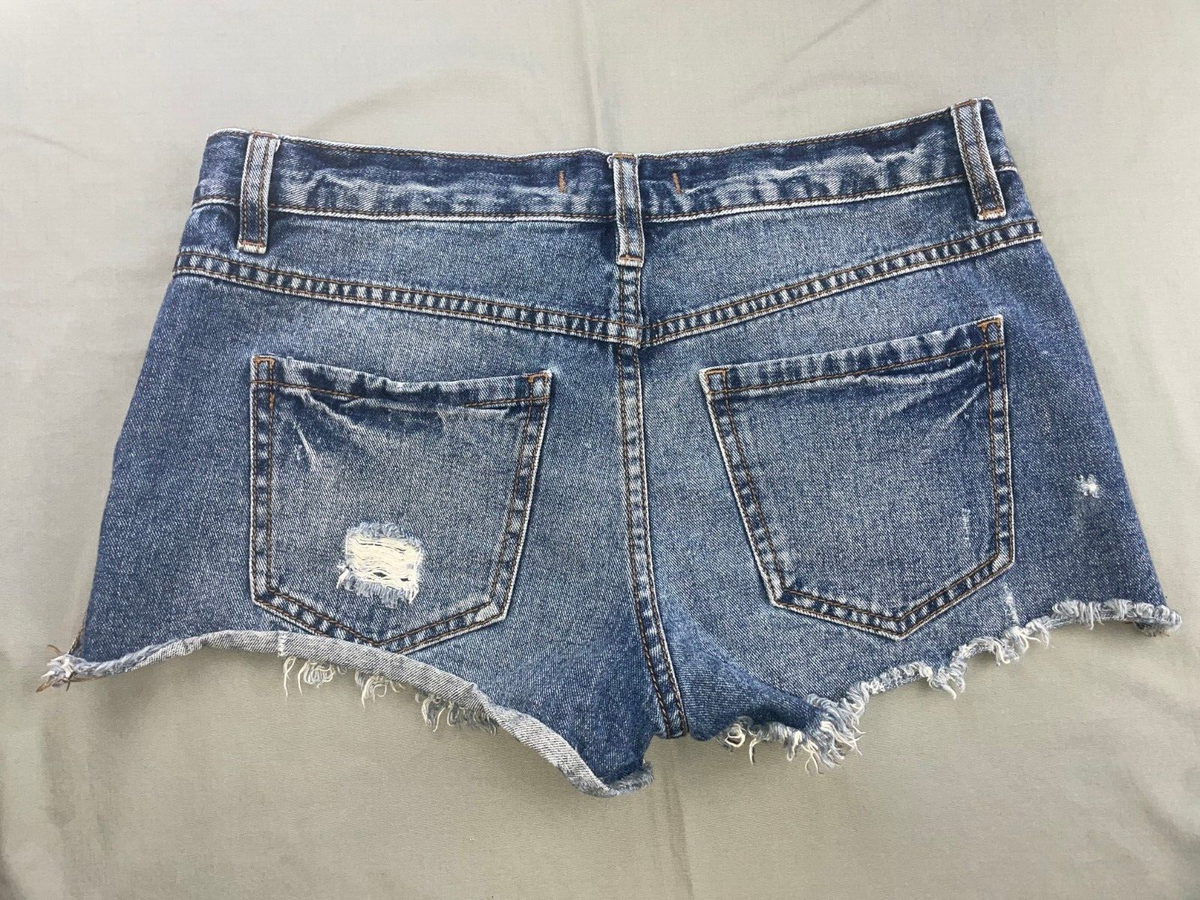 【Anyone more】Grab Four Button Low Damage Short Pants Double Zero Grungy Gal Funk Destroyed Denim Crinkle Button