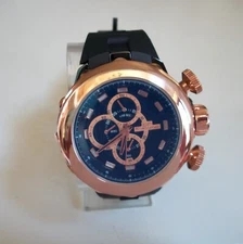 Men's Black & Rose Gold Finish Silicone Band Fashion Dressy Hip Hop Watch