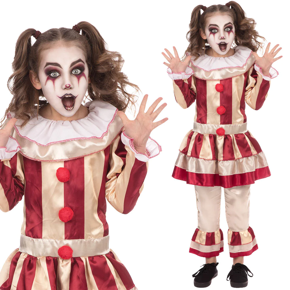 Costume Pennywise Bambina – Clown Spaventoso Con Tutù – Vestito Horror Per Halloween E Carnevale – Taglie 3-12 Anni