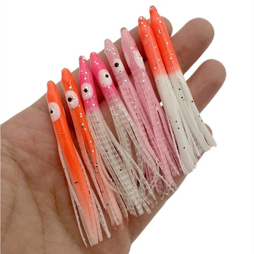 50 PIEZAS Falda Pulpo Calamar Brillo Señuelo Suave 6 cm Hoochies Cebo Señuelo de Pesca - Imagen 7 de 21