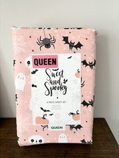 Sweet Spooky Halloween Ghost Bats and Spider QUEEN Sheets
