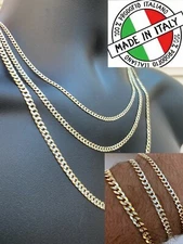 Cadena CUBANA Plata de Ley 925 Sólida Dos Tonos ,Baño de Oro 14K Corte Diamante