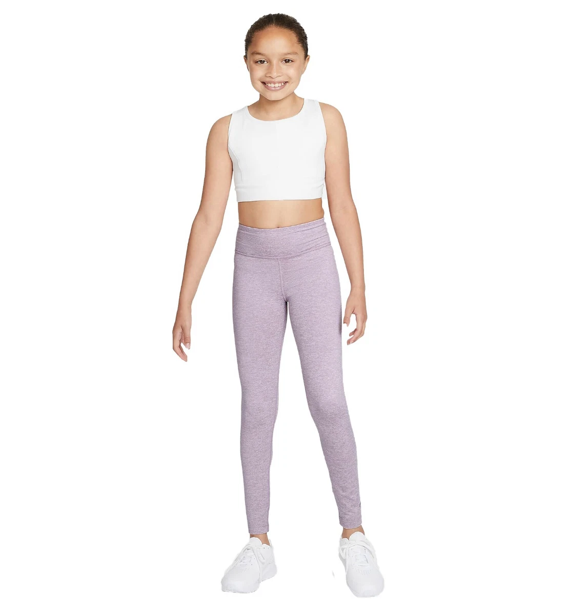 Nike Girls Dri-FIT One Luxe Hi-Rise Leggings in Plum Fog/Pure/White