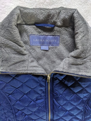 LAURA SCOTT Women's Navy Blue Puffer Sleeveless Jacket Vest w/ Fleece Medium - Picture 6 of 15
