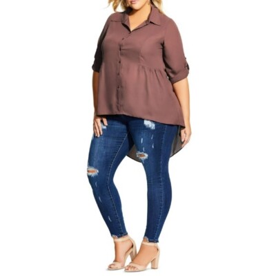 City Chic Womens XS Nutmeg High Low Collared Shirt NWT C55
