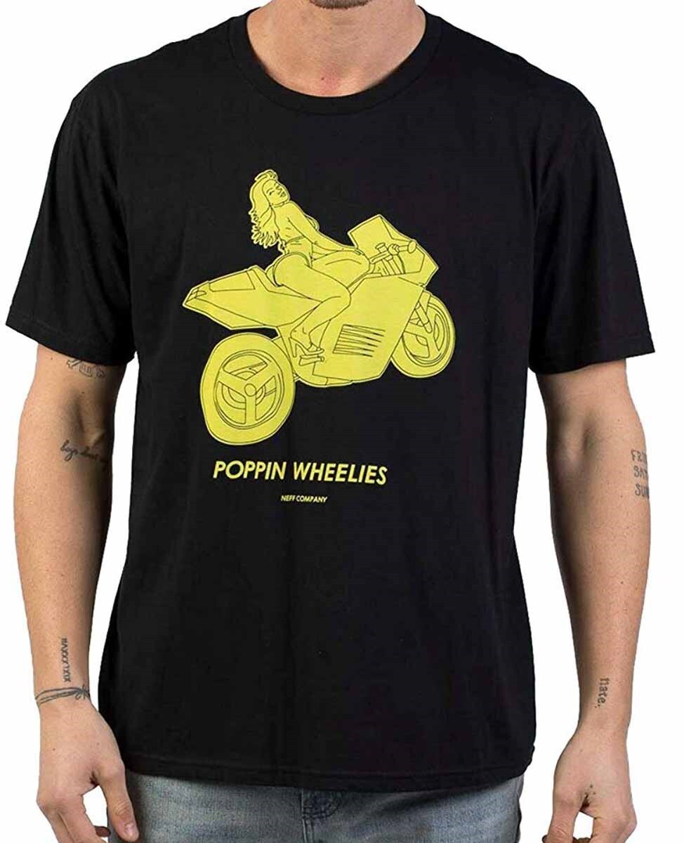 Хлопковая футболка Neff Poppin Wheelies с коротким рукавом, мужская большого размера, Черная, Новая