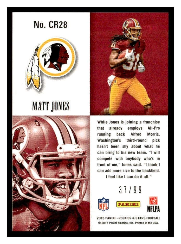 2015 Panini Rookies & Stars #CR28 Matt Jones Crusade Rookies Red #/99 - Image 2 of 2