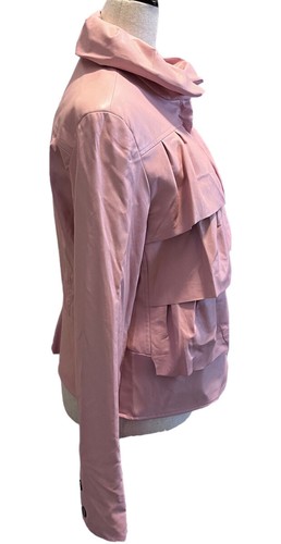 Tribal Faux Leather Jacket Blazer Ruffles Full Zip Front Womens Pink Size 6 - Picture 2 of 10