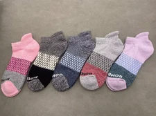 5 Pair Bombas Women's Tri-Block Marl Ankle Sock Size M 5 Colors