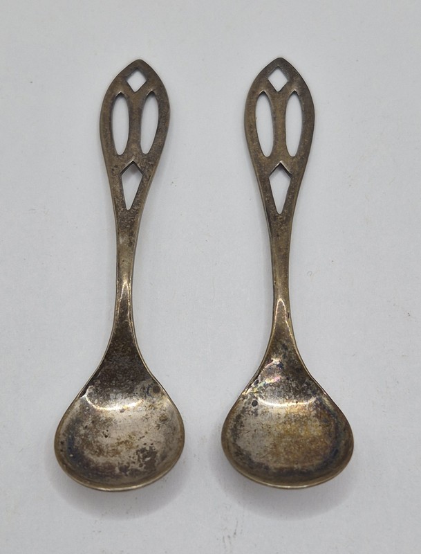 Miniature Antique Sterling Silver Spoon Salt Spice Lot Of Two 2.5" Inch 