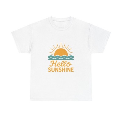 Hello Sunshine Retro Summer T-Shirt Beach Vibes Graphic Sun Tee Unisex