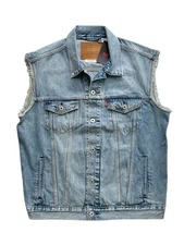 Levis Premium Red Tab Mens Blue Relaxed Fit Sleeveless Denim Jean Trucker Vest