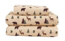 Cozy Cabin 3-Piece Microfiber Bedding Sheet Set with Deep Twin Brown Tan Green