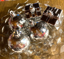 5 Silver Square Gifts  Disco Ball Plastic Christmas Ornaments 1 1/2"