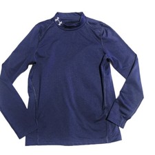 Under Armour YLG Navy Blue Fitted Coldgear Mock Neck Baselayer Ski Youth Kids