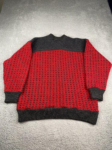Devold Sweater Mens Medium Red Wool Knit Henley Nordic Fisherman Norway - Picture 5 of 9
