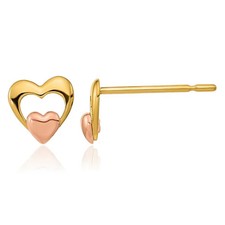 14K Solid Yellow Rose Gold Heart Stud Earrings