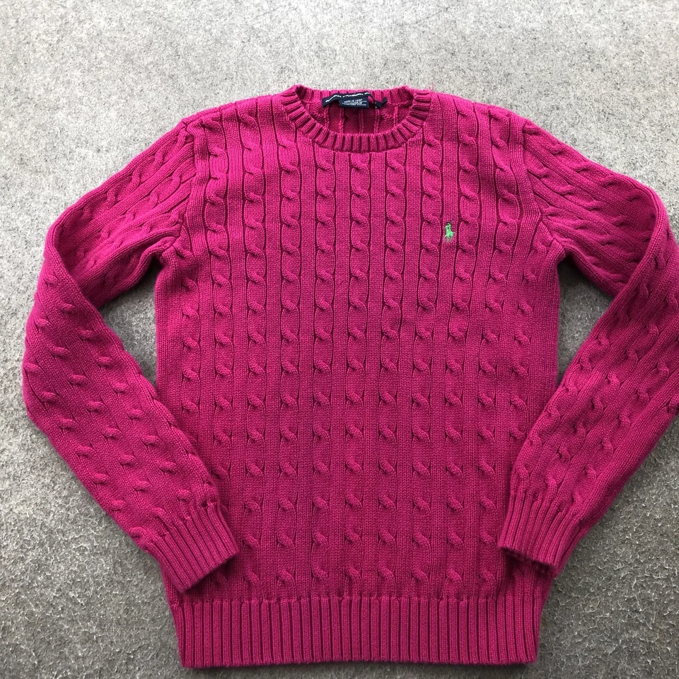 Suéter Deportivo Ralph Lauren Para Mujer Grande Rosa Tejido con Cable Algodón Cuello Redondo Poni Foto 2 de 4