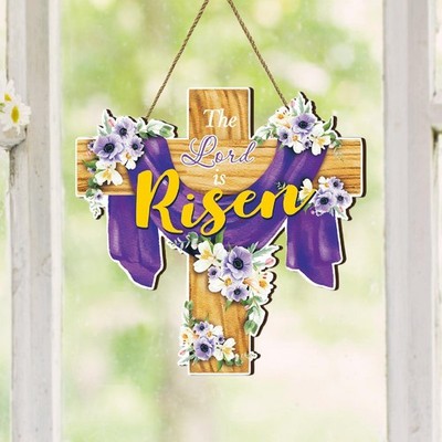 Wooden Front Door Sign Easter Welcome Sign Religious Flowers Patterns Pendant