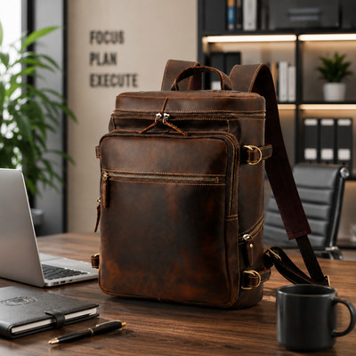 Executive 16'' Leather Backpack for Office & Travel Use