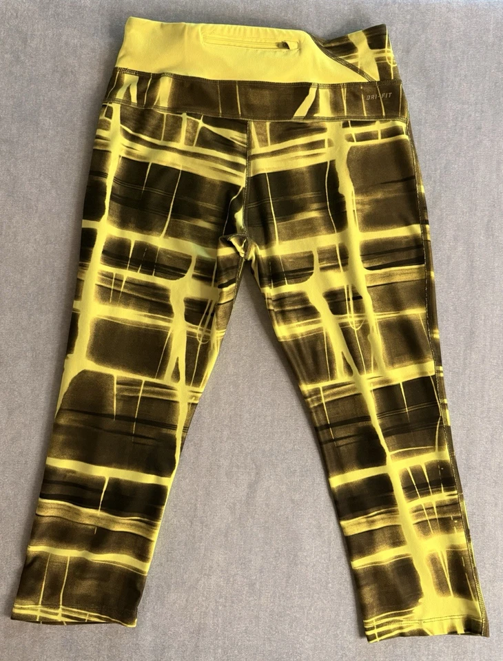 Nike Running Mujer Capri Leggings Talla Med Amarillo Neón/Negro Foto 3 de 4