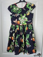 Age 12 Ted Baker Navy Fit And Flare Dress With Fruit And Flower Print Good Cond