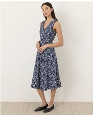 PACT Organic Fit  Flare Easy V-Neck Dress, Paradise Petals Navy Blue