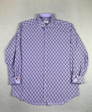 Robert Graham Shirt Mens 44 17.5 Purple Geometric Cotton Long Sleeve Button Up
