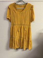 MNG Casual by Mango Peasant Dress Womens Size 4 Boho Yellow
