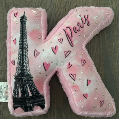 Justice Girls Pink Initial K Paris Eiffel Tower Letter Pillow  14 