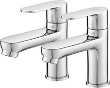 Bathroom Basin Pillar Taps Pair Chrome Solid Brass 1/4 Turn Twin Lever 2 Hole