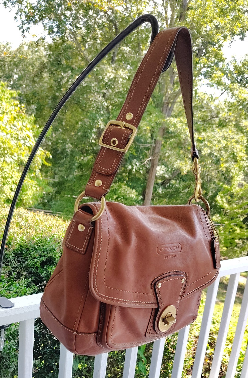 Coach LARGE F12854 Vintage Ali Caramel Leather Turn Lock Shoulder Bag image 2