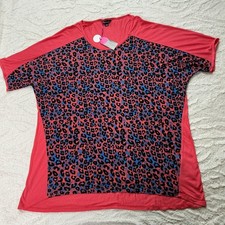 New BNWT Marisota Coral Leopard Print on Front Short Sleeved Top T Shirt Size 28