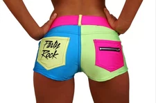 Party Rock Booty shorts Studded Stretch Neon 80s Dance Rave Club Unisex Large