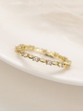 Yellow Gold Beaded CZ Ring For Women Sizes 5 6 7 8 9 10