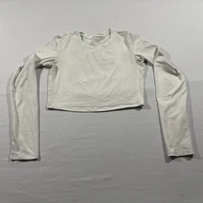 ALO Yoga Womens White Long Sleeve Poly Blend Crop Top Gym Activewear Sz M Stains