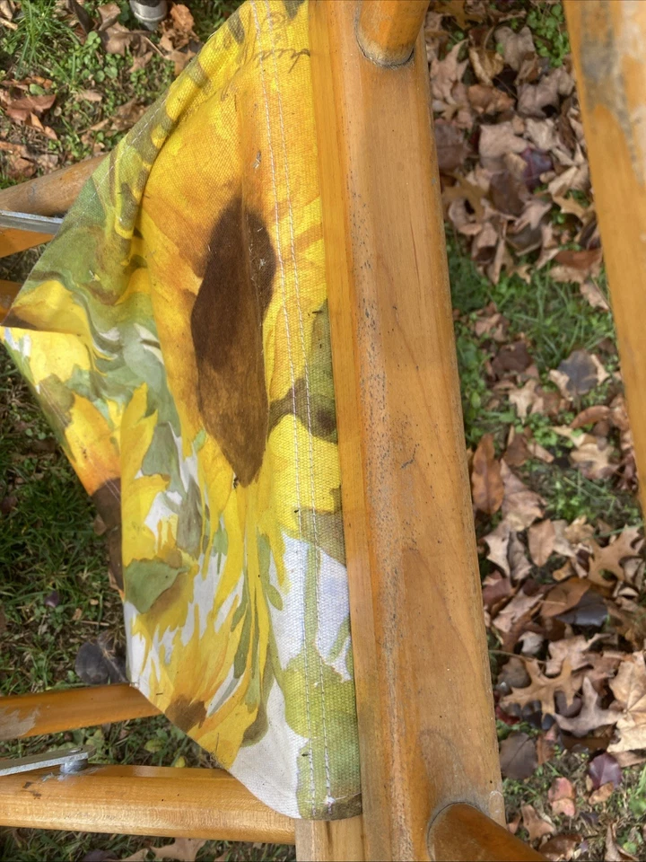 Silla Plegable Madera Cubierta Playa Césped Madera Lona Plegable De Colección Necesita Reparación Foto 4 de 4