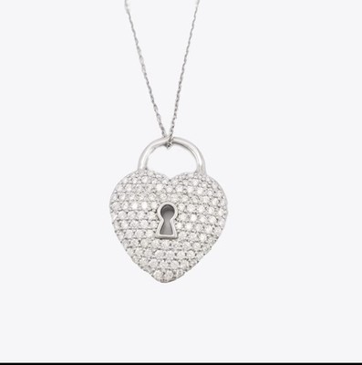 Tiffany & Co. Diamond Heart Lock Platinum Pendant Necklace