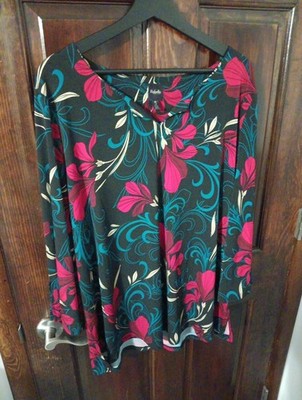 Plus Women's Rafaella Muticolor Floral Bell Sleeve Tunic Size 2X NWOT 50'' Bust