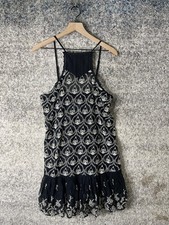 Anthropologie Dress Womens Medium Black Embroidered Chiffon Swing Mini Boho