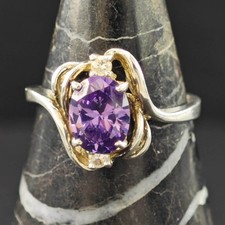 Sterling Silver Ring Purple CZ Gemstone Size 9