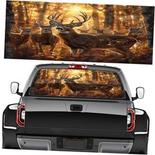 Truck Rear Window Graphic Decals, Sunset Forest 22W x 66L inch Rustic Deer